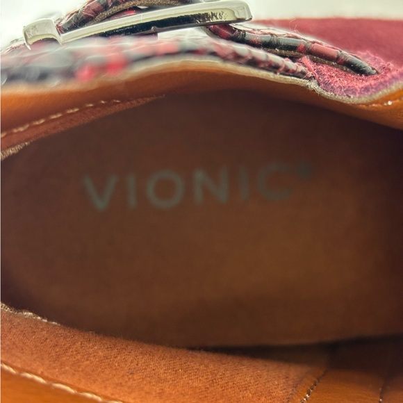 Vionic Snake Print Ankle Boots Suede Leather Block Heel Booties Wine Size 9 - Picture 12 of 13